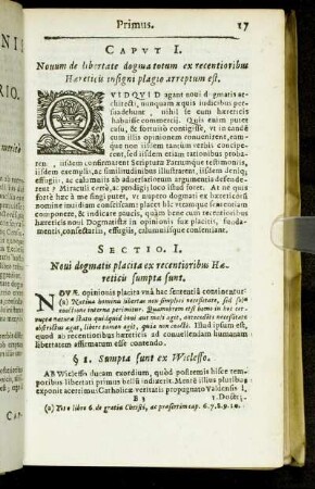 Caput I. Nouum de libertate dogma totum ex recentioribus Hæreticis insigni plagio arreptum est.