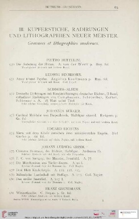 III.Kupferstiche, Radirungen und Lithographien neuer Meister (Nr. 970 - 1014)