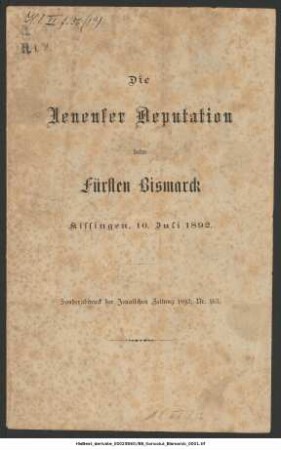 Die Jenenser Deputation beim Fürsten Bismarck : Kissingen, 10. Juli 1892