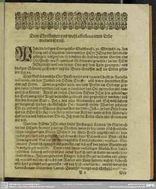 Dem Christlichen und wohl affectionirten Leser meinen Gruß