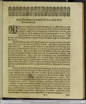 Dem Christlichen und wohl affectionirten Leser meinen Gruß