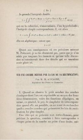 Sur une courbe définie par la loi de sa rectification.