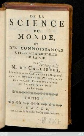 De La Science Du Monde, Et Des Connoissances Utiles A La Conduite De La Vie