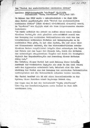Zur Partei der sozialistischen arabischen Aktion