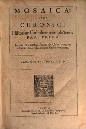 Edwardi Simsonii Chronicon historiam Catholicam complectens