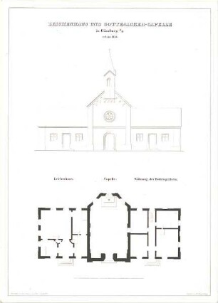 Beyschlag, Franz Xaver; Günzburg; Leichenhaus und Gottesacker-Kapelle - Grundriss, Ansicht
