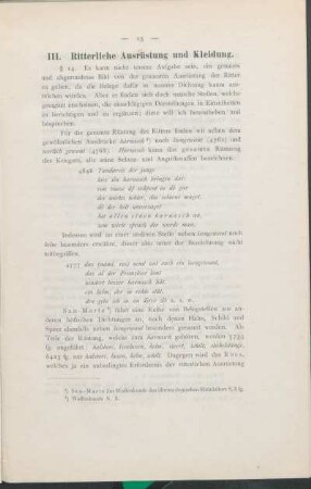 III. Ritterliche Ausrüstung und Kleidung.