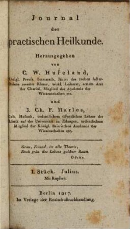 Journal der practischen Heilkunde. 45 = Bd. 38. 1817