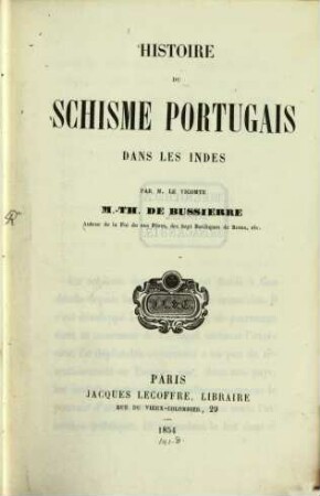 Histoire du schisme portugais dans les Indes