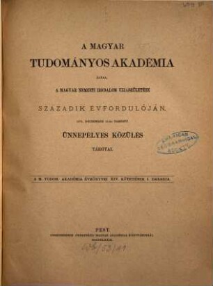 A Magyar Tudományos Akadémia évkönyvei. 14. 1872/75 (1875)