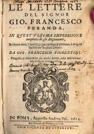 Le lettere del Signor Gio. Francesco Peranda