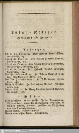 Lokal-Notizen (vorzüglich für Fremde)