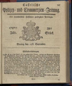 39tes Stueck, Montag den 25ten September 1797