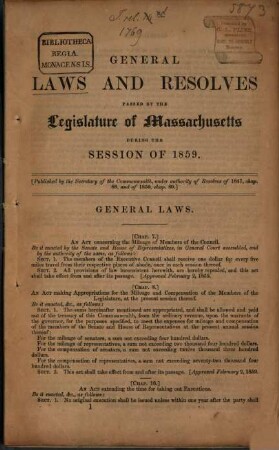 General laws and resolves passed by the legislature of Massachusetts : during the session of .... 1859