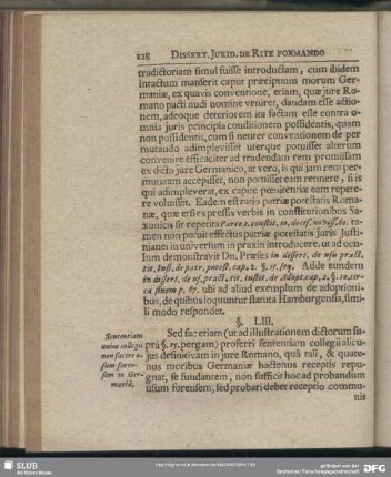 §. LIII. Sententiam unius collegii non facere usum forensem in Germaniá