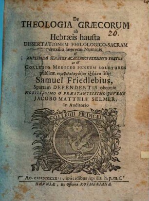 De theologia Graecorum ab Hebraeis hausta dissertationem philologico-sacram