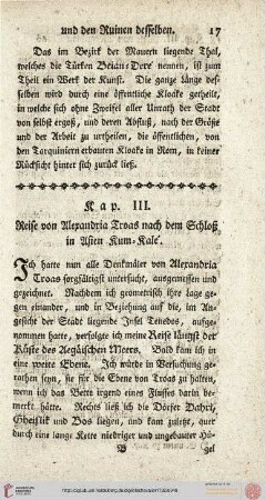 III. Reise von ALexandria Troas nach dem Schloß in Asien Kum=Kalé