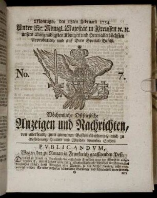 No. 7. Montags, den 18ten Februarii, 1754.