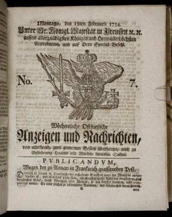 No. 7. Montags, den 18ten Februarii, 1754.