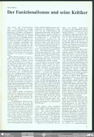 Der Funktionalismus und seine Kritiker