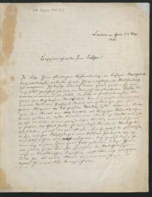 Brief an Johann Gustav Droysen (mit Abschriften zweier Briefe von Felix Mendelssohn Bartholdy) : 03.05.1860