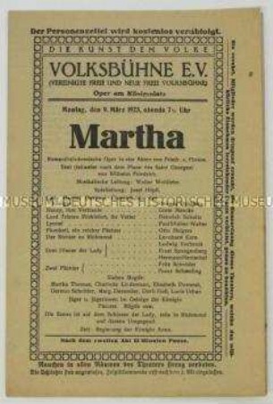 Programm der Volksbühne Berlin zur Oper "Martha" von Friedrich v. Flotow