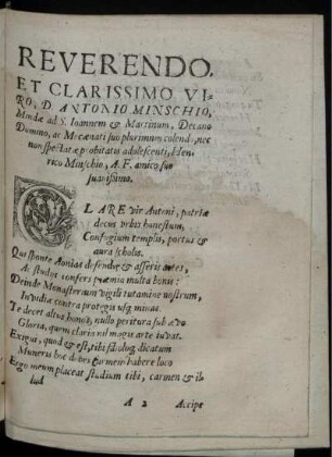 Reverendo, et clarissimo viro, D. Antonio Minschio ...