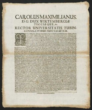 Carolus Maximilianus, D. G. Dux Wirtembergiae Tecciaeque...