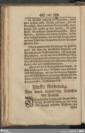 Fünffte Abtheilung. Von denen mancherley Ursachen des Friesels