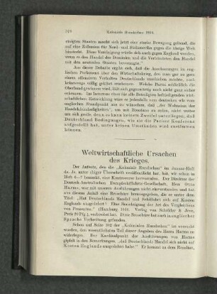 Wirtschaftliche Ursachen des Krieges.