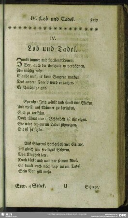 IV. Lob und Tadel
