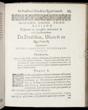 Disputatio [...] vigesima prima, De Fructibus, Usuris & eo Quodinterest