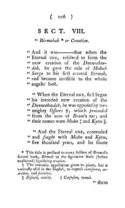 Sect. VIII. Birmabah * or Creation.