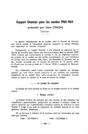 534-539, Rapport financier pour les années 1960-1964