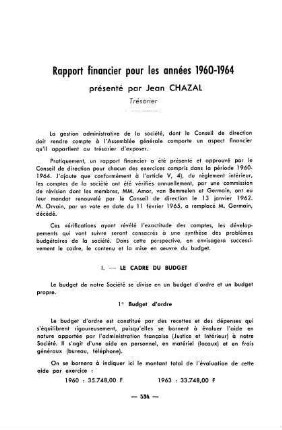 534-539, Rapport financier pour les années 1960-1964