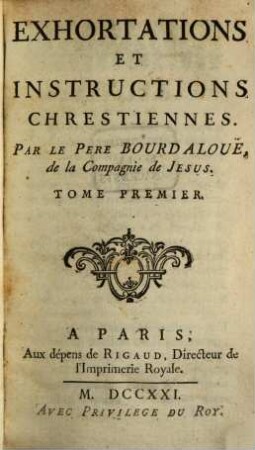 Exhortations Et Instructions Chrestiennes, 1