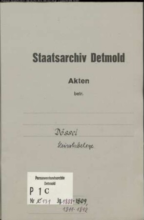 Belegakten zum Heiratsregister der katholischen Gemeinde Dössel (1808-1809, 1811-1812)