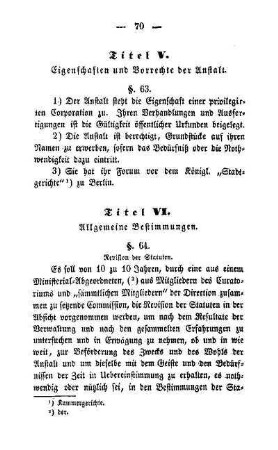 Titel V. Eigenschaften und Vorrechte der Anstalt
