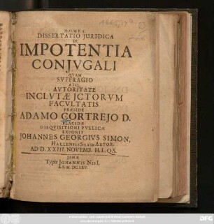Dissertatio Iuridica De Impotentia Coniugali