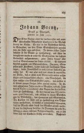 IX. Johann Brentz, Propst zu Stuttgard, gestorben im Jahr 1570.