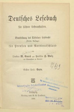 Teil 1 = Sexta, [Schülerband]: [Teil 1 = Sexta, [Schülerband]] : Bearbeitung des Döbelner Lesebuchs (Dritte Auflage) für Preußen und Norddeutschland