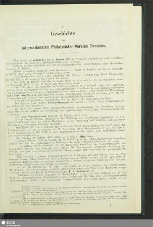 I. Geschichte des Internationalen Philatelisten-Vereins Dresden