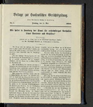 No. 1. Beilage zur Hanseatischen Gerichtszeitung.