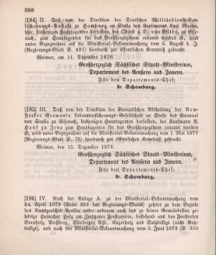 184. Ministerial-Bekanntmachung, den Wechsel in der Hauptagentur der Deutschen Militärdienst-Versicherungs-Anstalt zu Hamburg betreffend