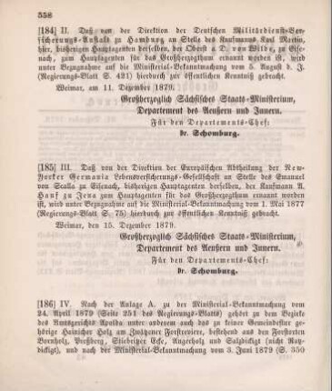 184. Ministerial-Bekanntmachung, den Wechsel in der Hauptagentur der Deutschen Militärdienst-Versicherungs-Anstalt zu Hamburg betreffend