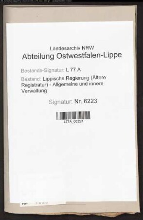 Zentralkommission zur Abwehrung der Cholera.- Tätigkeit.- Amt Schwalenberg, Bd. 18