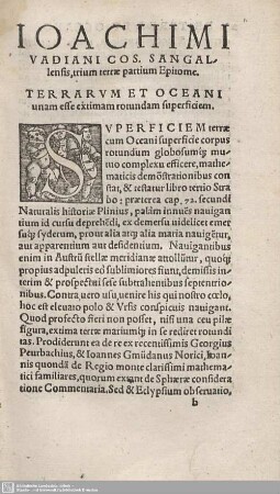 Ioachimi Vadiani cos Sangallensis, trium terrae partium Epitome.