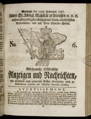 No. 6. Montags, den 10ten Februarii 1766.