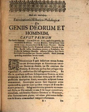 Exercitatio Historico-Philologica De Geniis Deorum Et Hominum