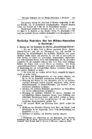 Vorläufige Nachrichten über das Mädchen-Gymnasium in Karlsruhe